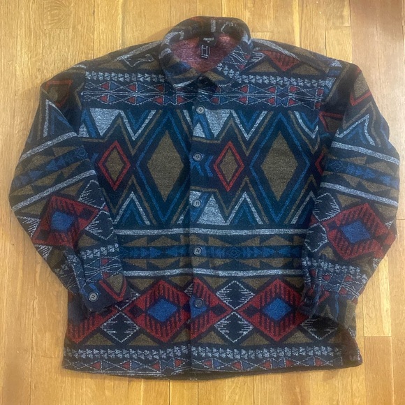 Forever 21 Tribal Style Jacket Men’s Size Medium Button Front Aztec Pattern - Picture 1 of 15